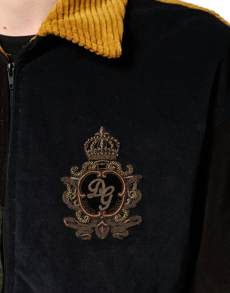 Veste en velours côtelé patchwork multicolore Dolce & Gabbana avec blason