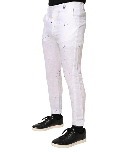 Daniele Alessandrini White Paint Print SkinnyFit Pantalonbroek
