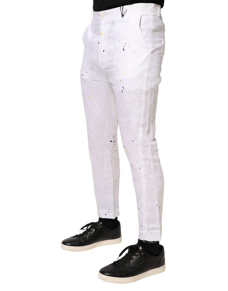 Daniele Alessandrini White Paint Print SkinnyFit Pantalonbroek