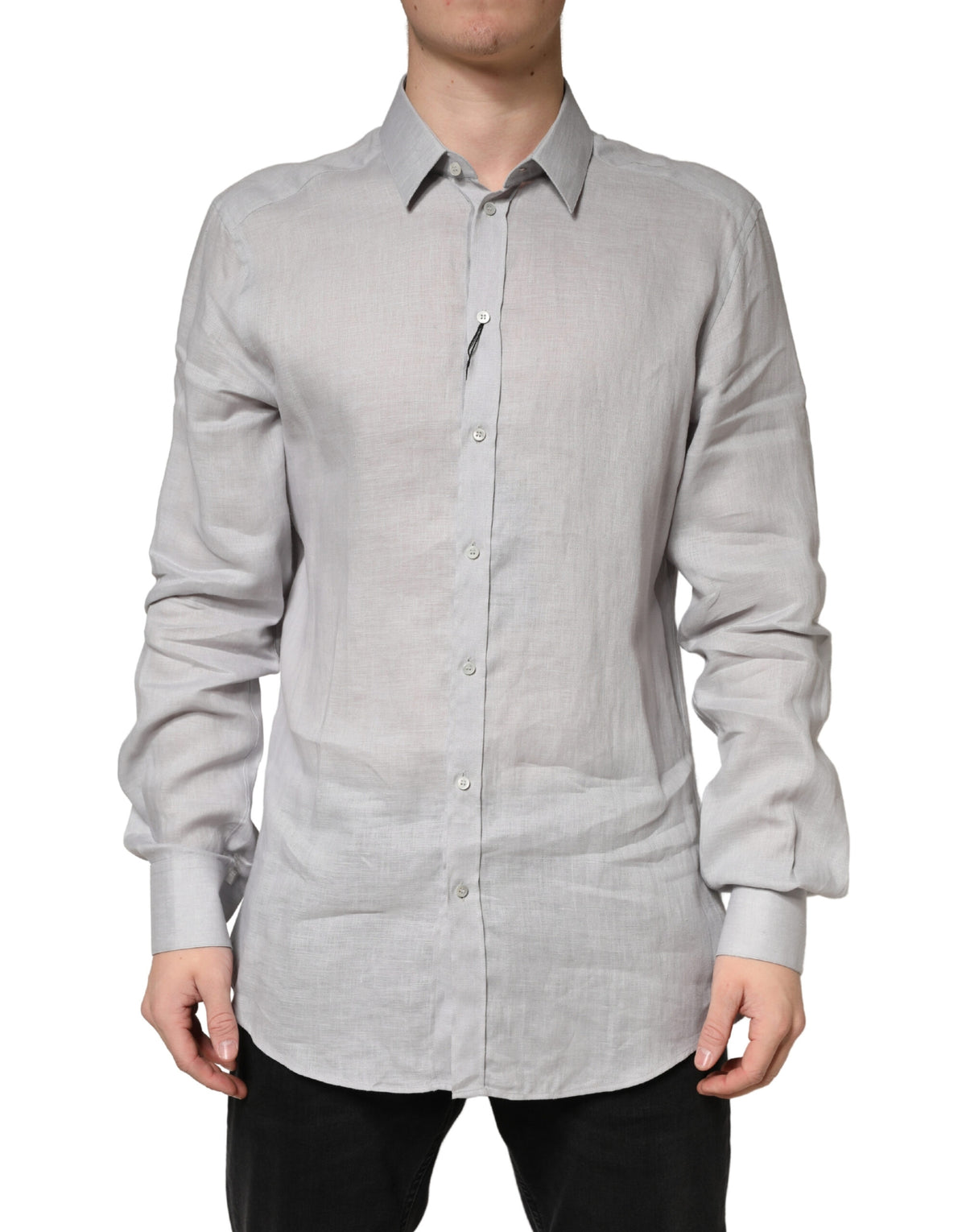 Chemise habillée Dolce &amp; Gabbana en lin gris et or à manches longues pour homme