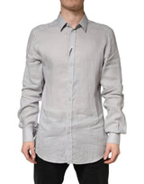 Chemise habillée Dolce &amp; Gabbana en lin gris et or à manches longues pour homme