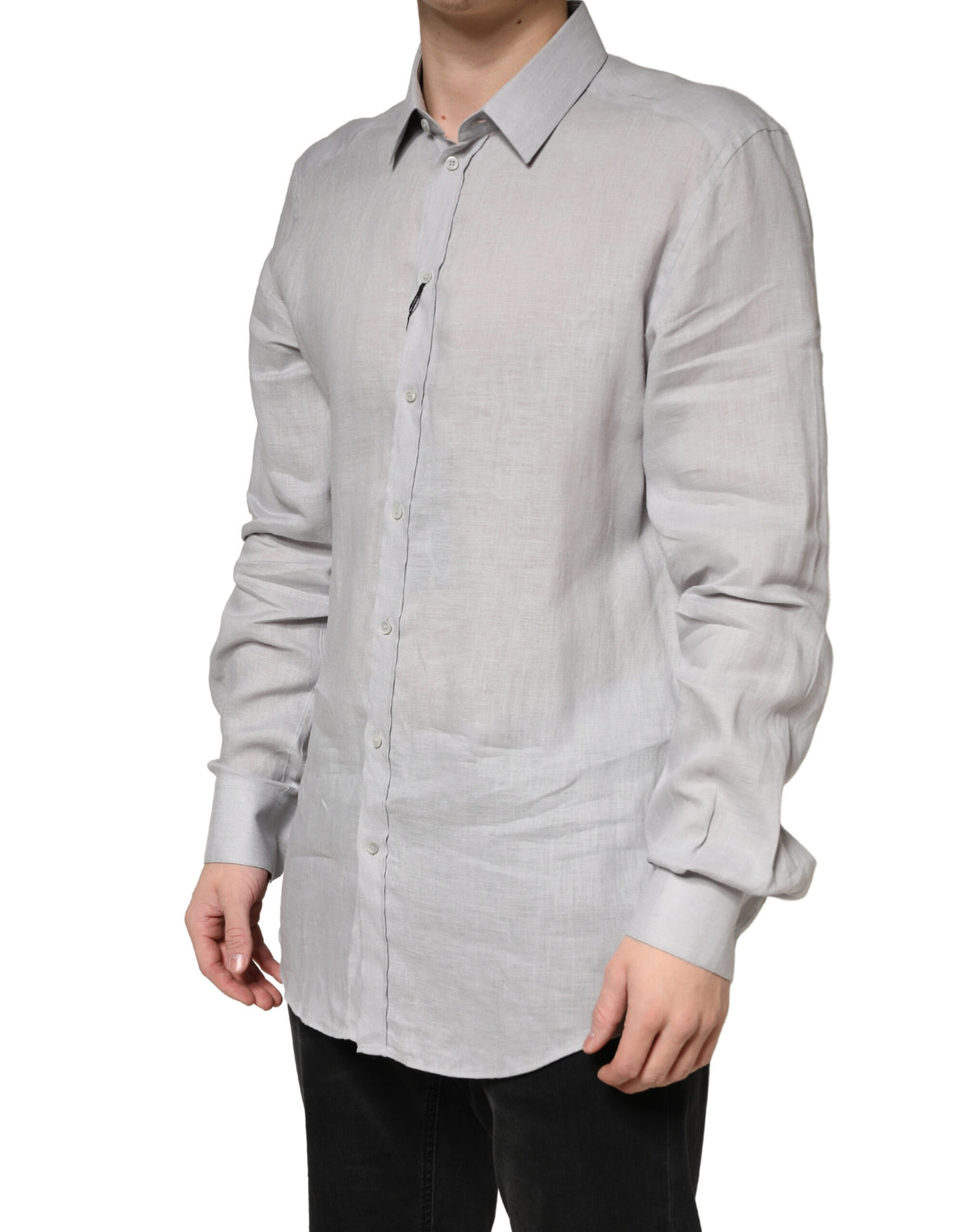 Chemise habillée Dolce &amp; Gabbana en lin gris et or à manches longues pour homme