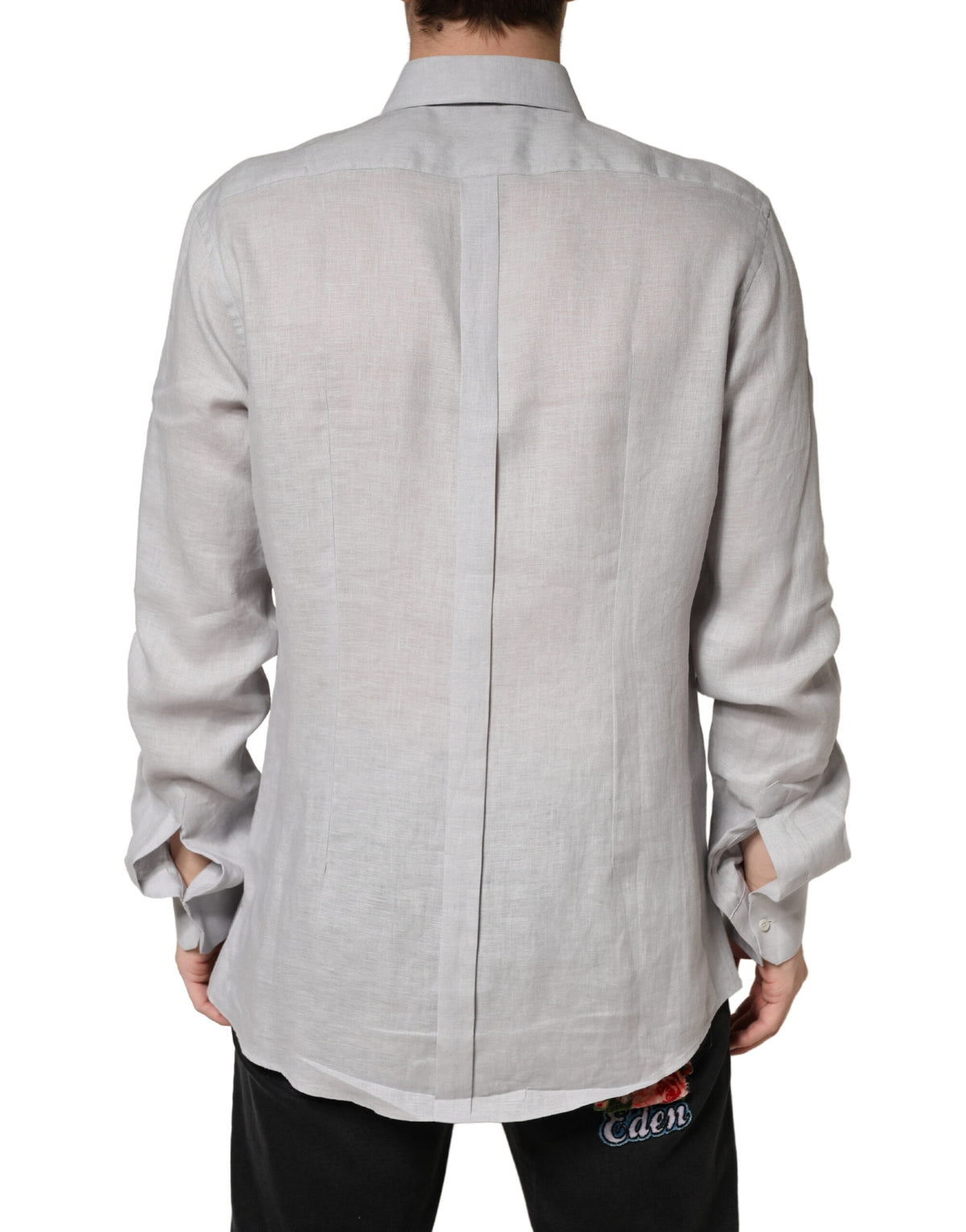 Chemise habillée Dolce &amp; Gabbana en lin gris et or à manches longues pour homme