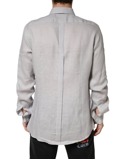 Chemise habillée Dolce &amp; Gabbana en lin gris et or à manches longues pour homme