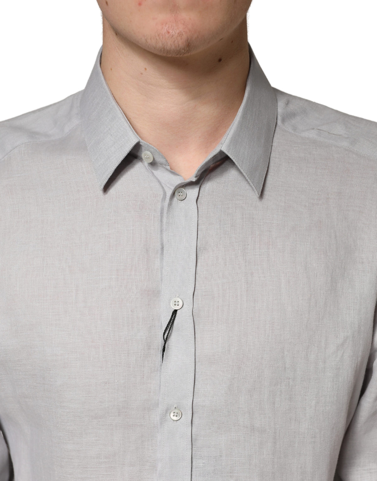 Chemise habillée Dolce &amp; Gabbana en lin gris et or à manches longues pour homme