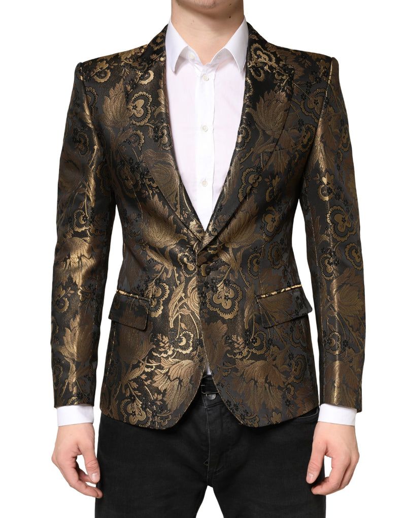 Dolce & Gabbana Gouden Jacquard Single Breasted Smoking Blazer