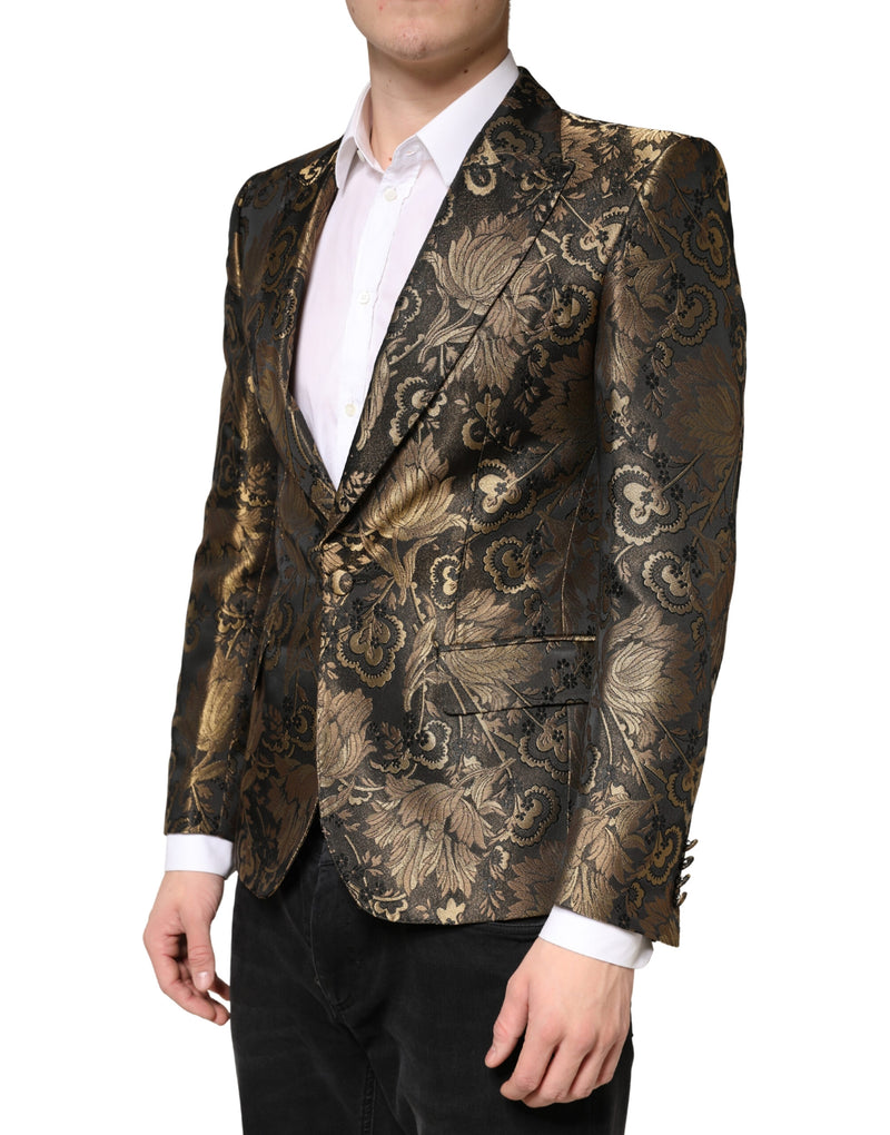 Dolce & Gabbana Gouden Jacquard Single Breasted Smoking Blazer
