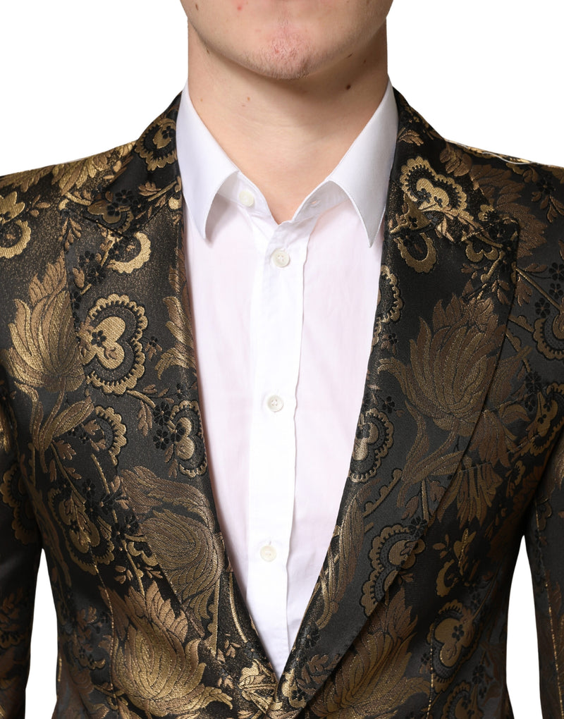 Dolce & Gabbana Gouden Jacquard Single Breasted Smoking Blazer
