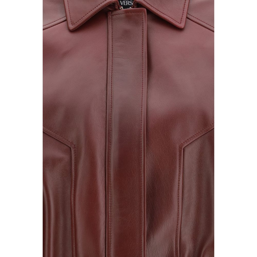 Versace Bordeaux Leather Jacket - Iconic Style and Elegance