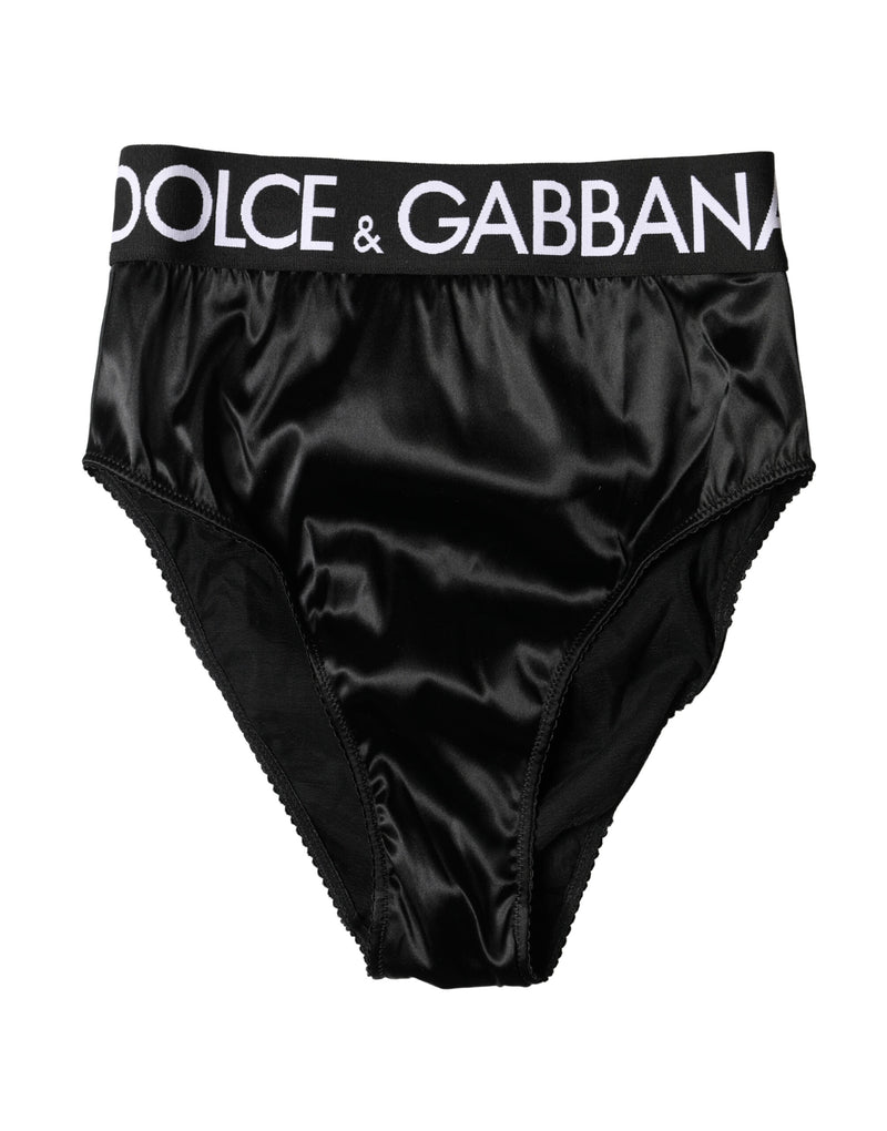 Dolce & Gabbana Black Satin High-Waist Briefs for Women