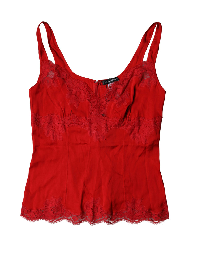 Dolce & Gabbana Red Silk Floral Lace Lingerie Top