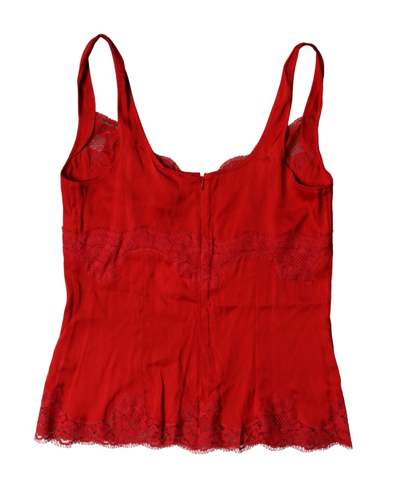 Dolce & Gabbana Red Silk Floral Lace Lingerie Top