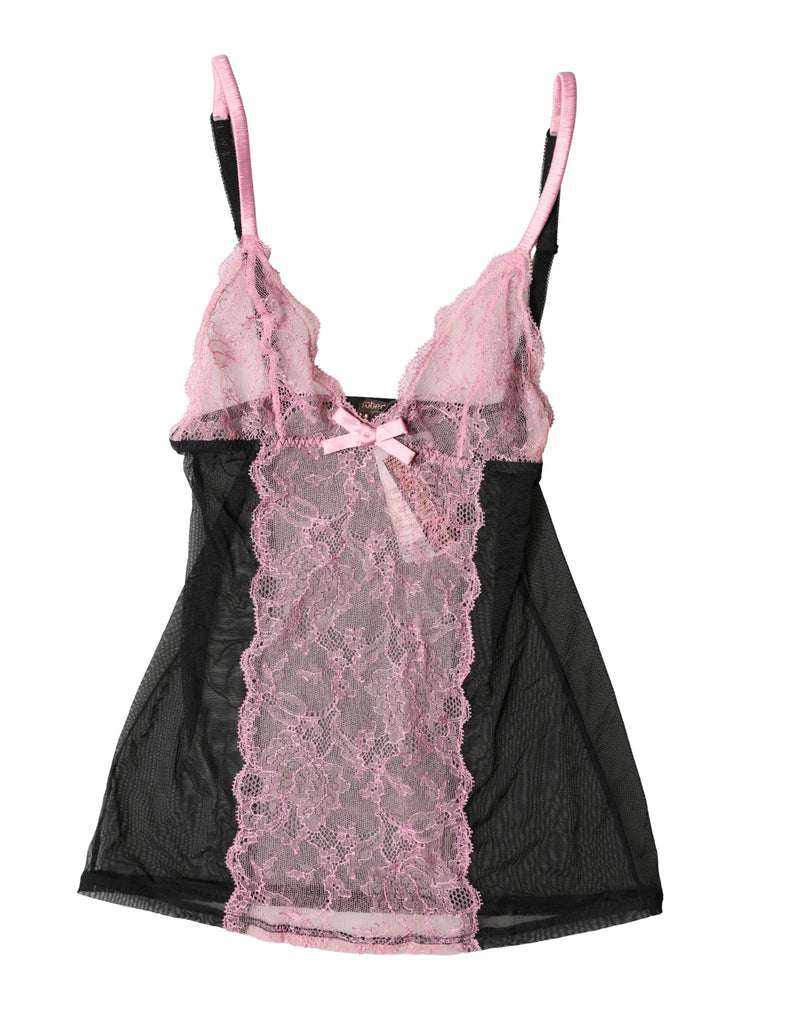 Roberto Cavalli Black Pink Floral Lace Lingerie Top