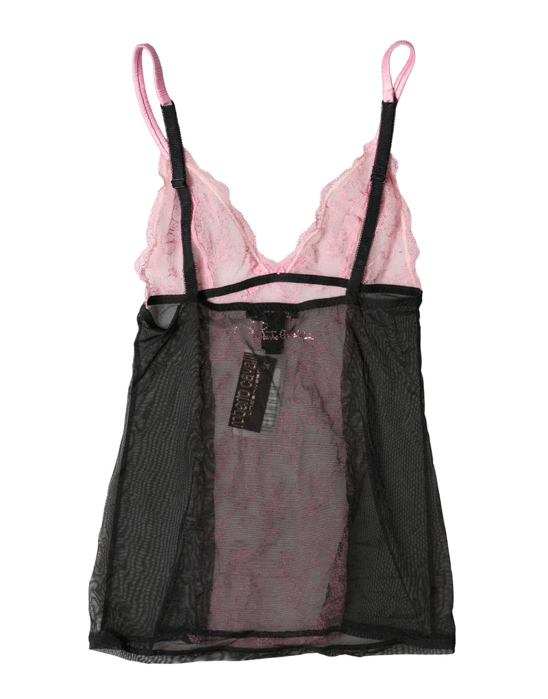 Roberto Cavalli Black Pink Floral Lace Lingerie Top