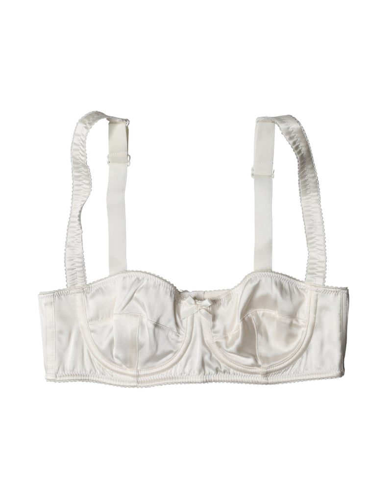 Dolce & Gabbana White Silk Satin Underwire Bra Semi Pad