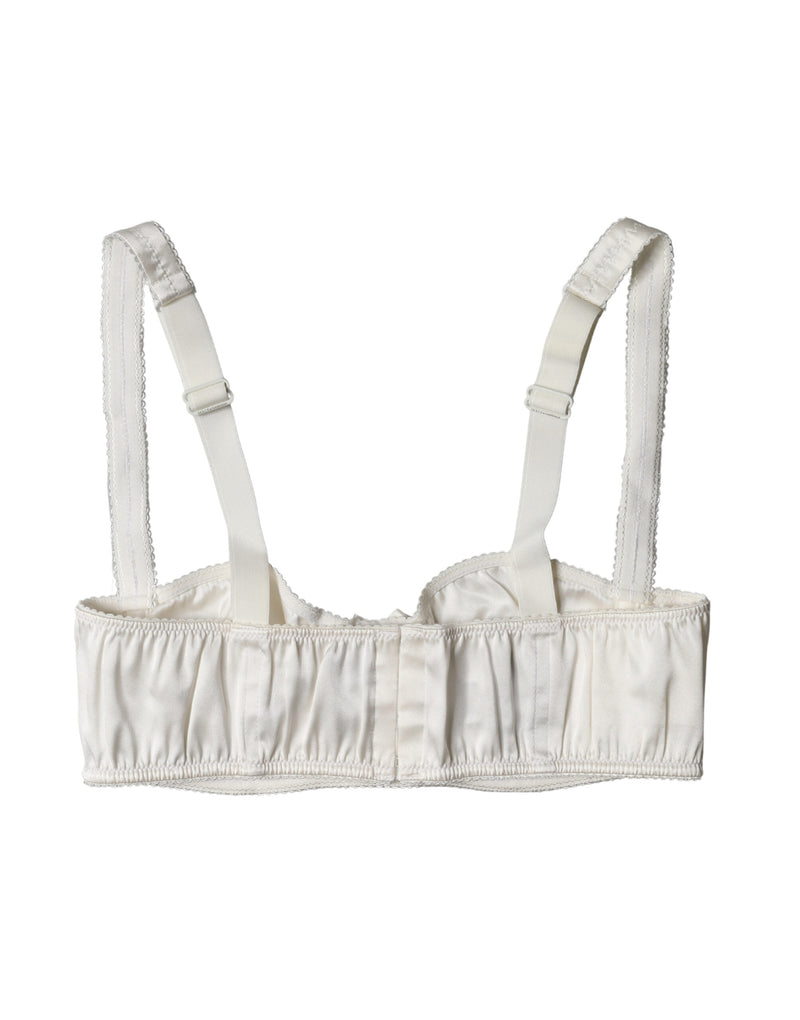 Dolce & Gabbana White Silk Satin Underwire Bra Semi Pad