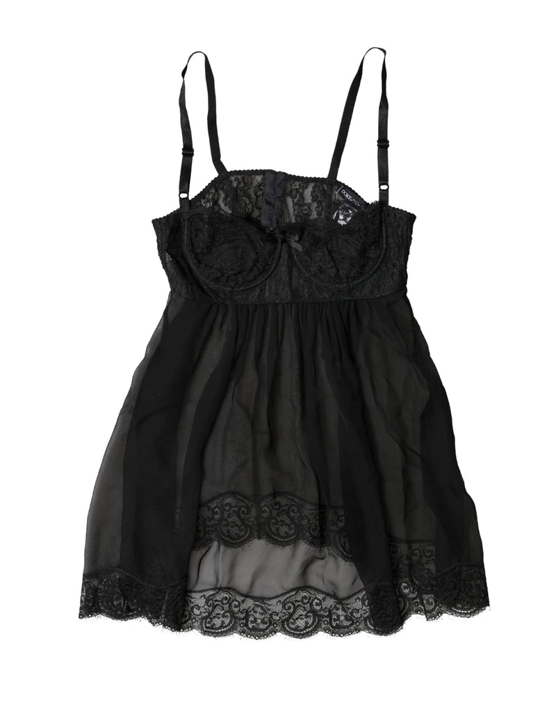 Dolce & Gabbana Black Silk Floral Lace Lingerie Top