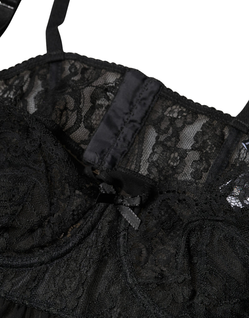 Dolce & Gabbana Black Silk Floral Lace Lingerie Top