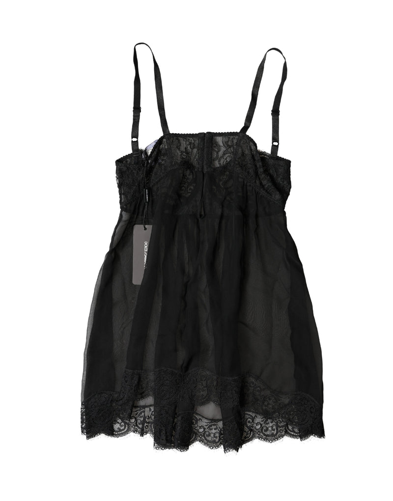 Dolce & Gabbana Black Silk Floral Lace Lingerie Top