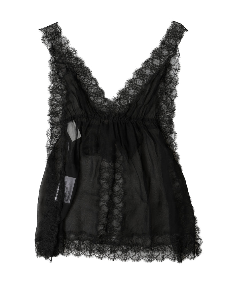 Dolce & Gabbana Black Silk Floral Lace Lingerie Top