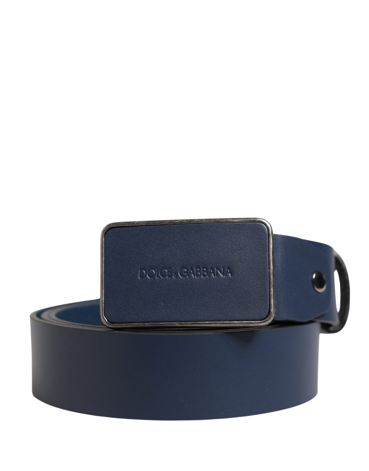 Dolce & Gabbana Blauw Lederen Logo Metalen Gesp Herenriem