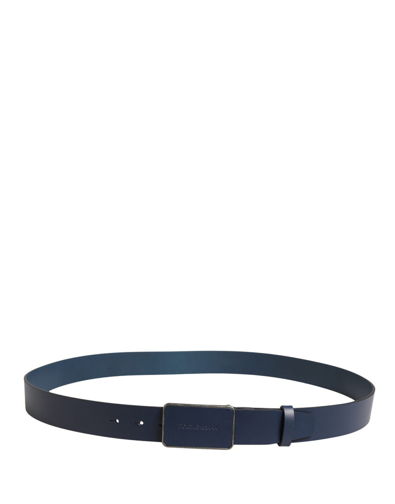 Dolce & Gabbana Blue Leather Logo Metal Buckle Men Belt