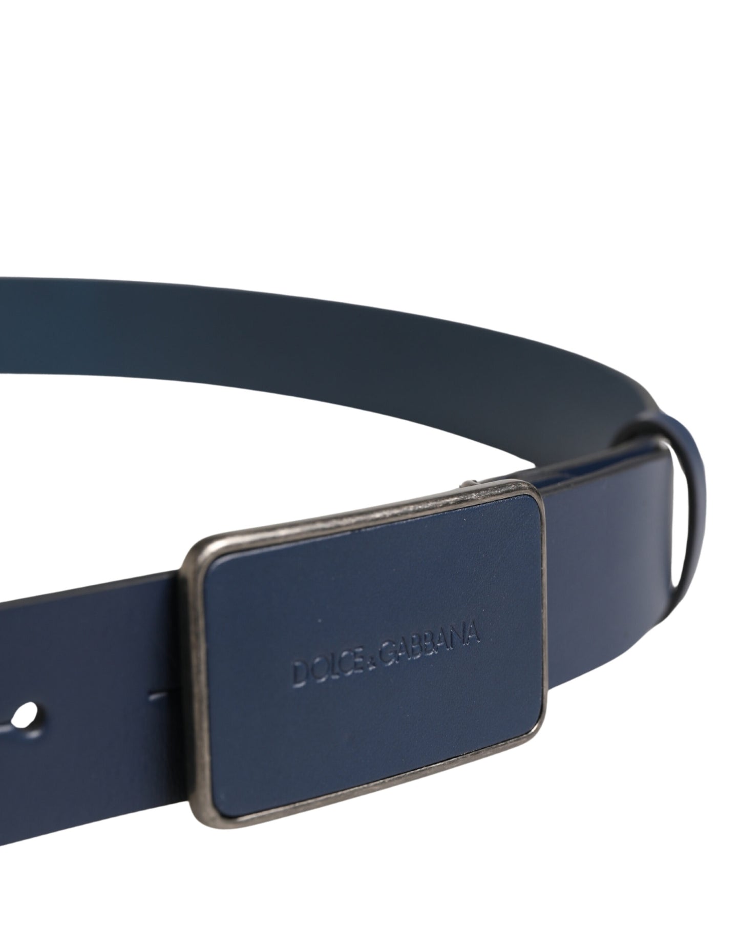 Dolce & Gabbana Blauw Lederen Logo Metalen Gesp Herenriem