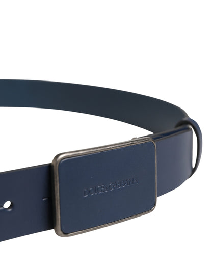 Dolce & Gabbana Blauw Lederen Logo Metalen Gesp Herenriem