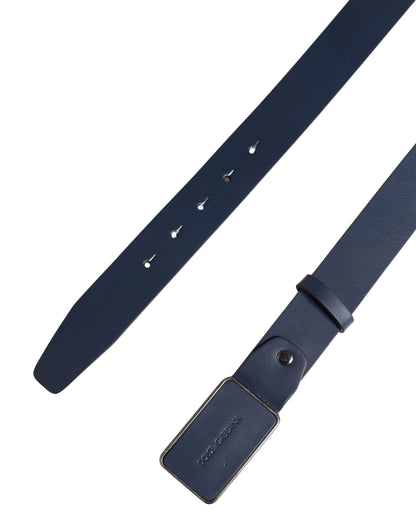 Dolce & Gabbana Blauw Lederen Logo Metalen Gesp Herenriem