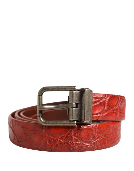 Dolce & Gabbana Rode Leren Gouden Metalen Gesp Herenriem