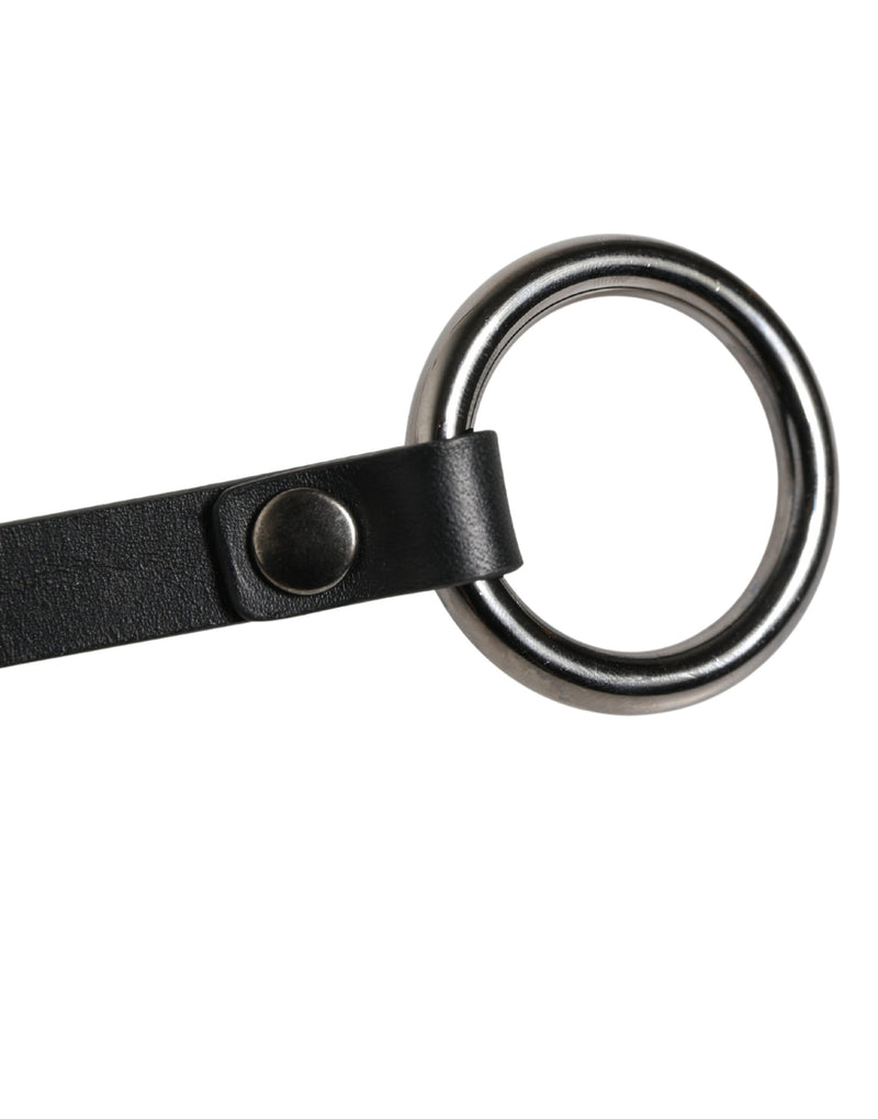 Dolce & Gabbana Black Leather Silver Chain Waist Men Belt