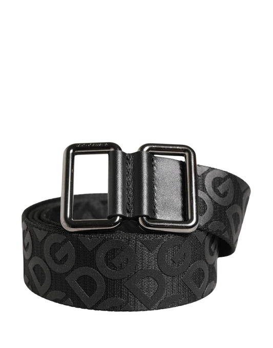 Dolce & Gabbana Zwarte Logomonogram Zilverkleurige Metalen Gesp Riem