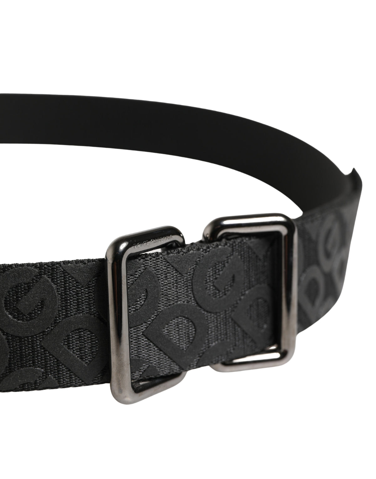 Ceinture Dolce &amp; Gabbana à monogramme noir et boucle en métal argenté