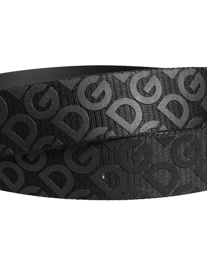 Ceinture Dolce &amp; Gabbana à monogramme noir et boucle en métal argenté