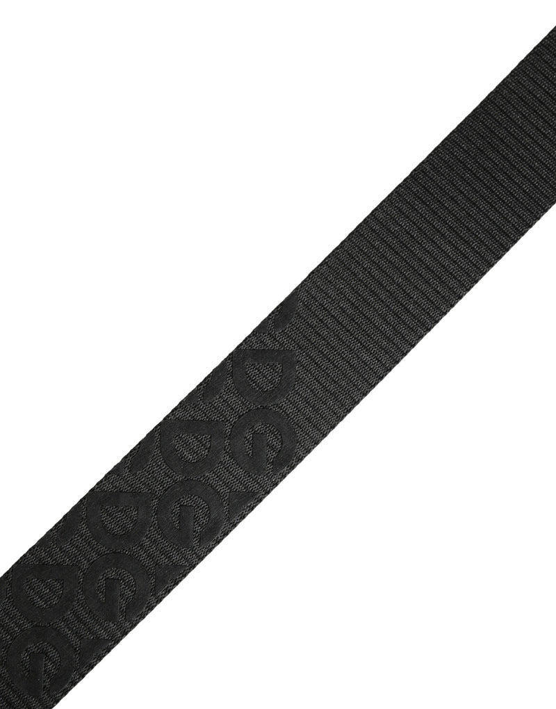 Ceinture Dolce &amp; Gabbana à monogramme noir et boucle en métal argenté