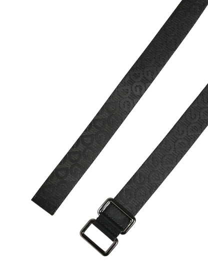 Ceinture Dolce &amp; Gabbana à monogramme noir et boucle en métal argenté