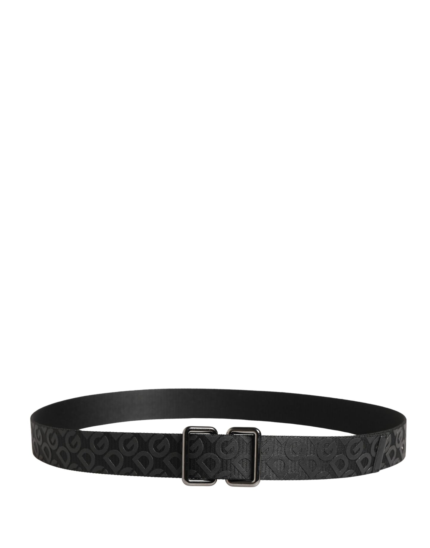 Ceinture Dolce &amp; Gabbana à monogramme noir et boucle en métal argenté