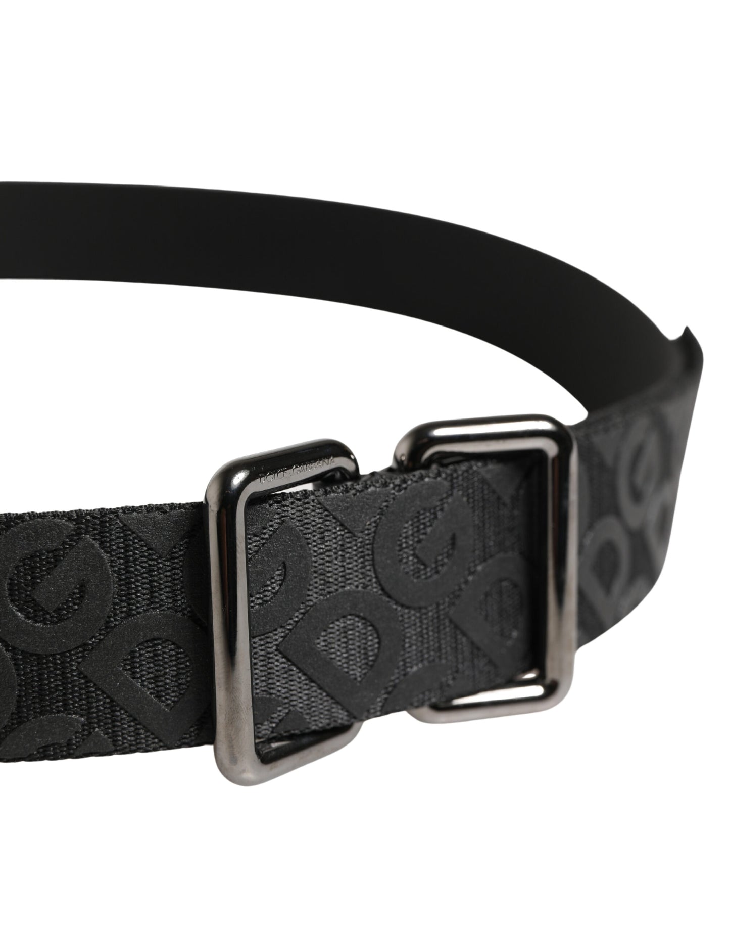 Ceinture Dolce &amp; Gabbana à monogramme noir et boucle en métal argenté
