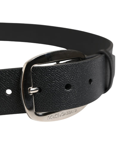 Dolce & Gabbana Black Calf Leather Silver Metal Buckle Belt