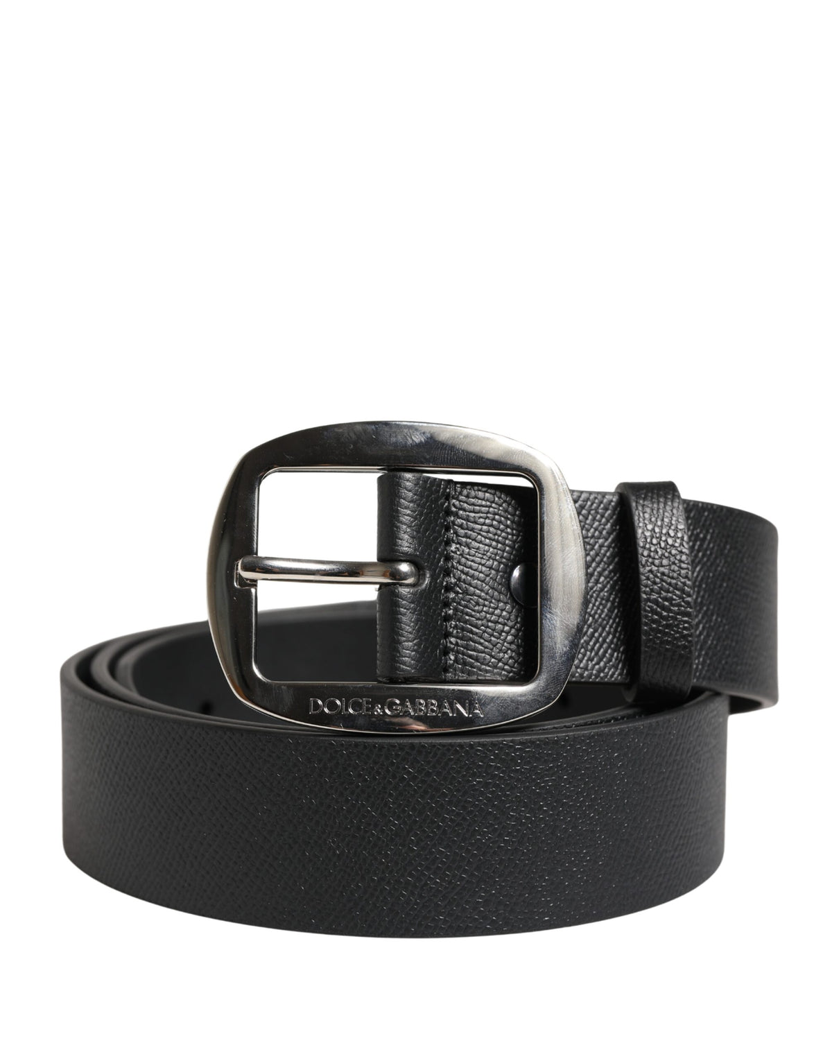 Ceinture Dolce &amp; Gabbana en cuir de veau noir avec boucle en métal argenté