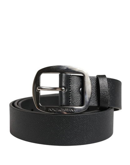 Ceinture Dolce &amp; Gabbana en cuir de veau noir avec boucle en métal argenté
