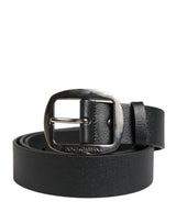 Ceinture Dolce &amp; Gabbana en cuir de veau noir avec boucle en métal argenté