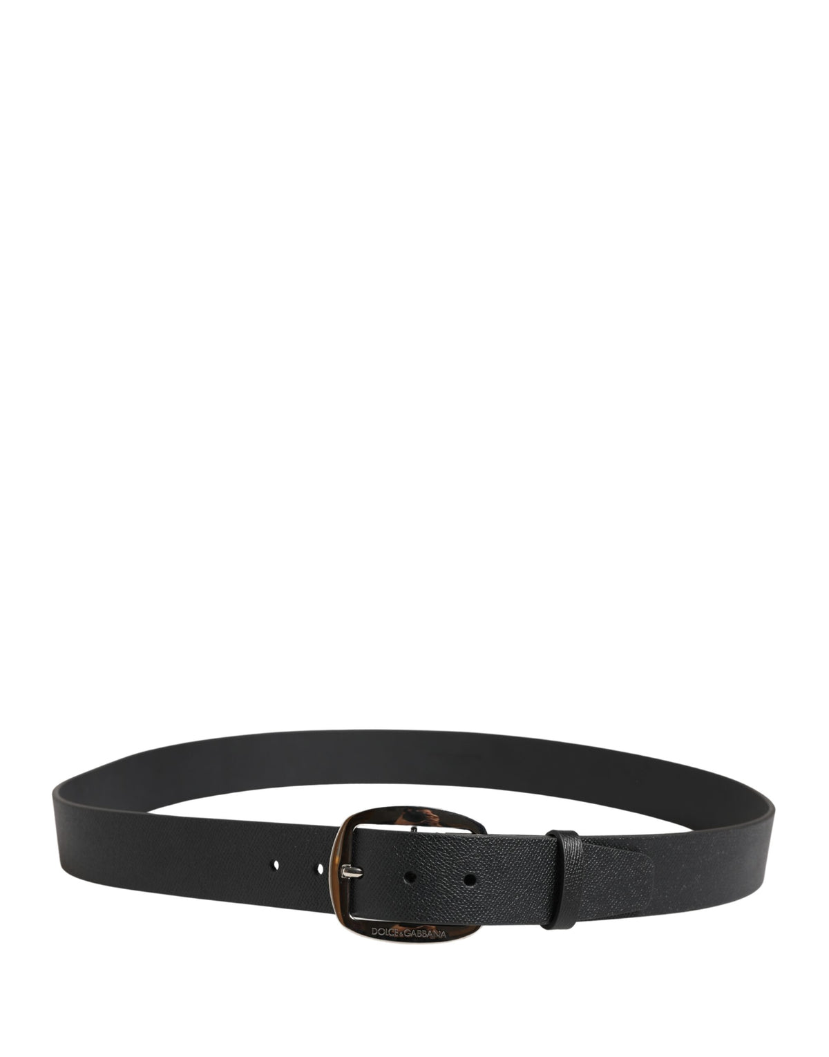 Ceinture Dolce &amp; Gabbana en cuir de veau noir avec boucle en métal argenté