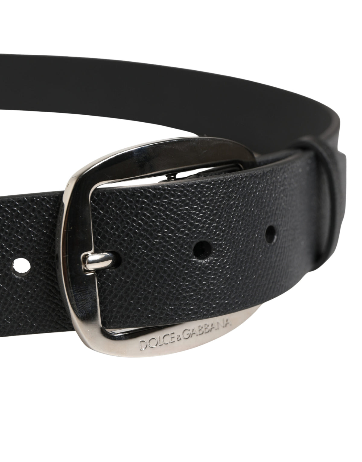 Ceinture Dolce &amp; Gabbana en cuir de veau noir avec boucle en métal argenté