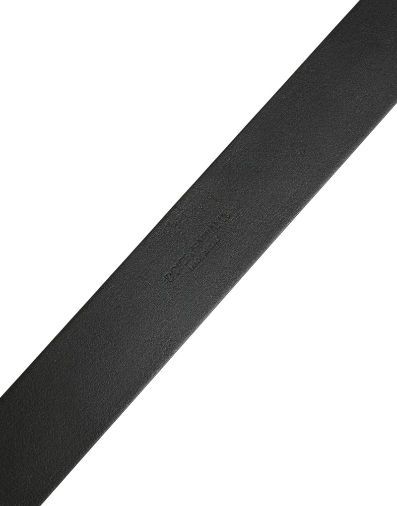 Dolce & Gabbana Black Calf Leather Silver Metal Buckle Belt