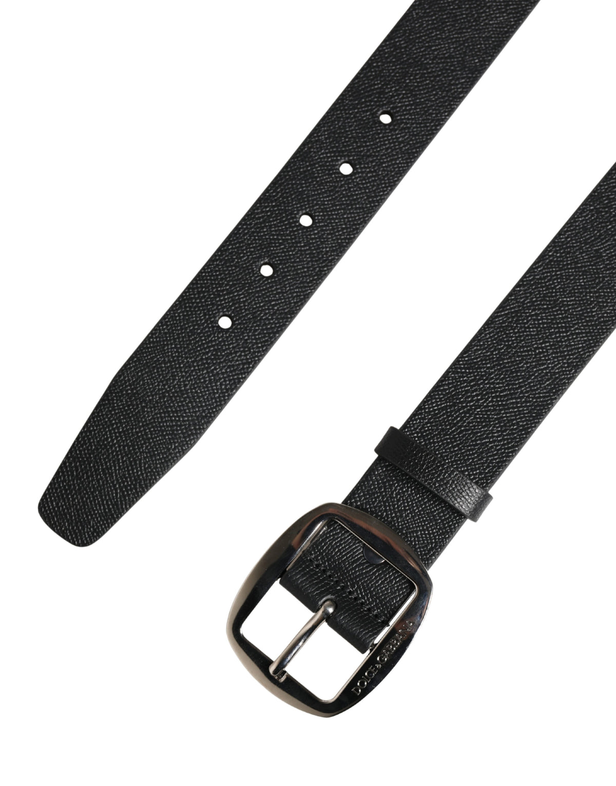 Ceinture Dolce &amp; Gabbana en cuir de veau noir avec boucle en métal argenté