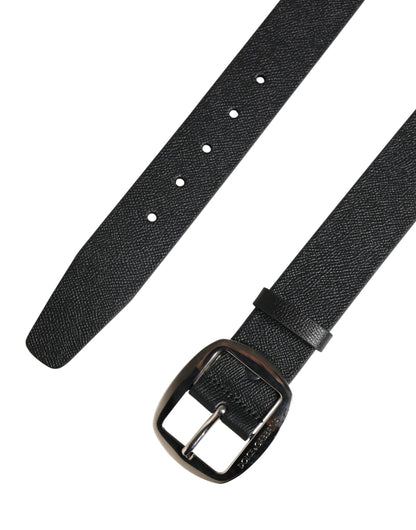 Ceinture Dolce &amp; Gabbana en cuir de veau noir avec boucle en métal argenté