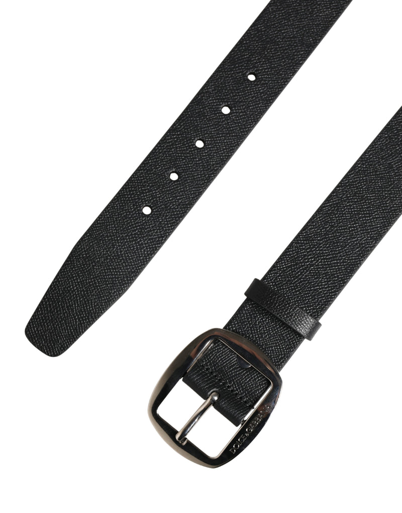 Dolce & Gabbana Black Calf Leather Silver Metal Buckle Belt