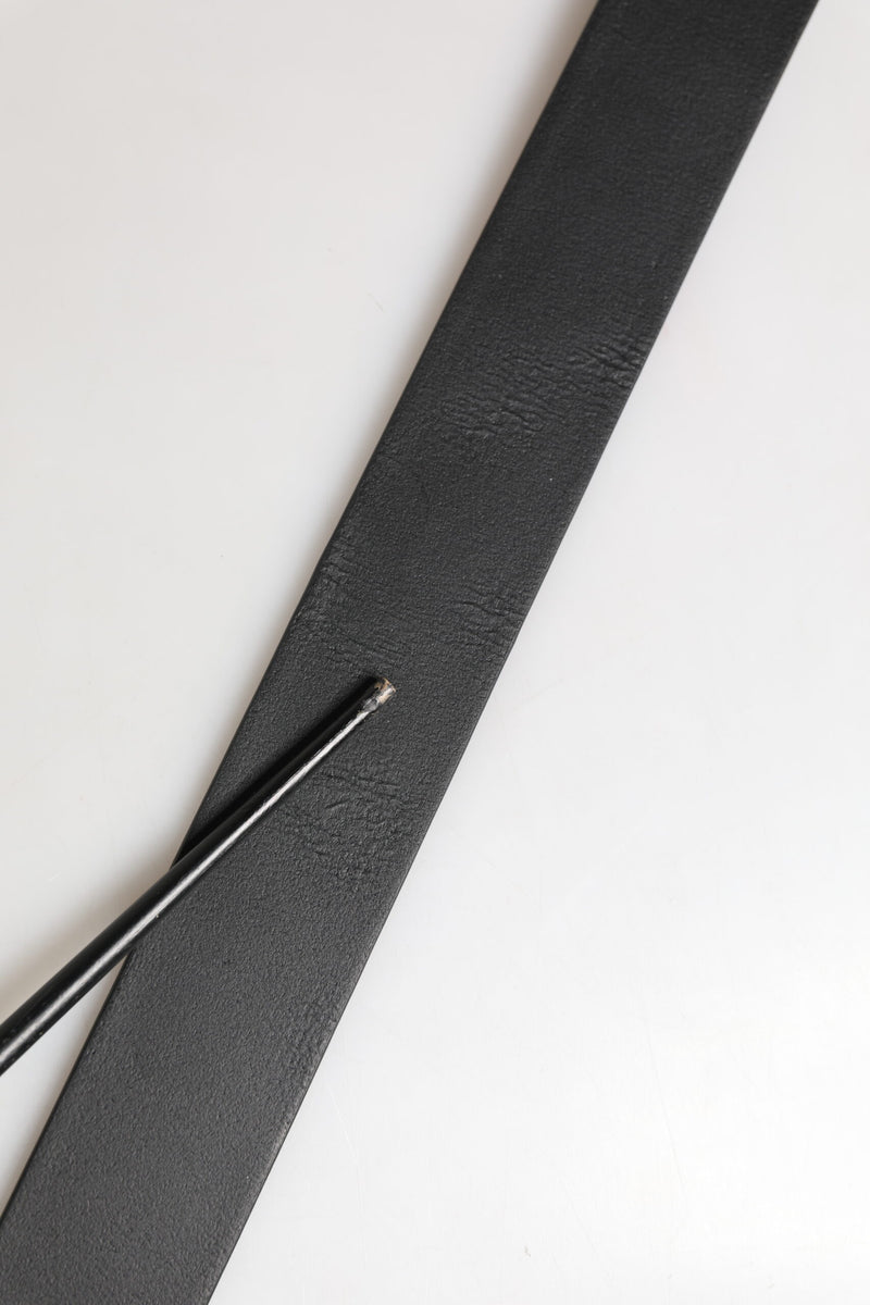 Dolce & Gabbana Black Calf Leather Silver Metal Buckle Belt