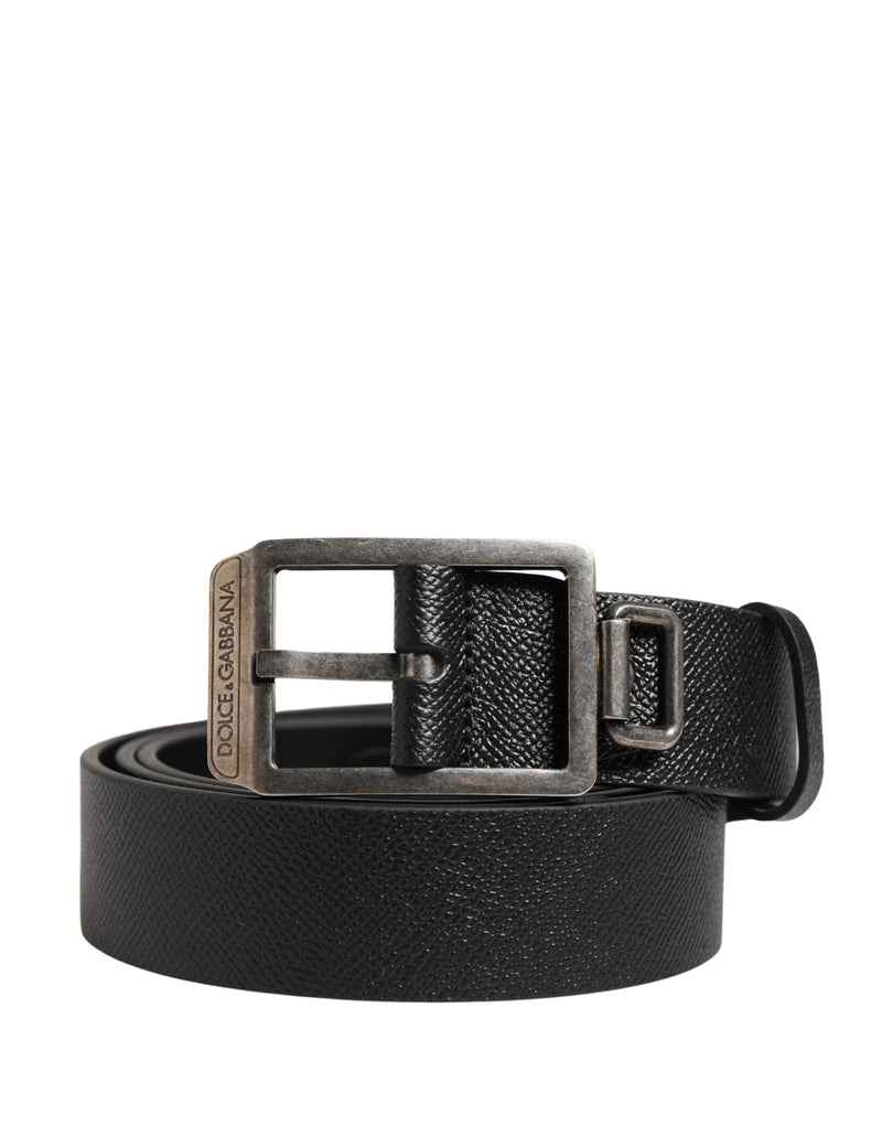 Ceinture Dolce &amp; Gabbana en cuir de veau noir avec boucle en métal argenté